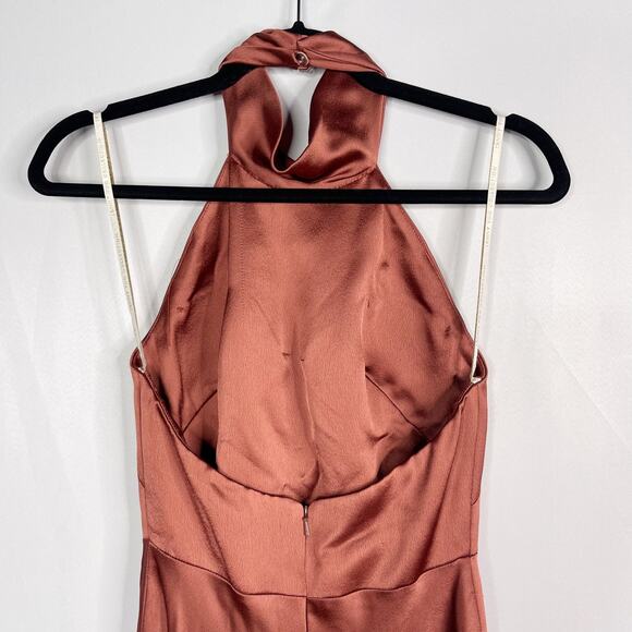 Jenny Yoo Collection 4 English Rose Orange Nicole Satin Halter Dress Low Back - Picture 7 of 14